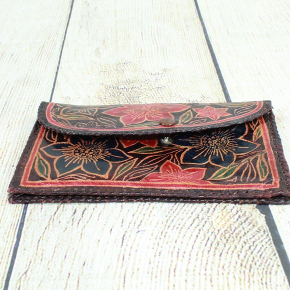 Lot of 3 Vintage Floral Print Handcrafted Sheepskin Leather Wallet Change Purse - Picture 7 of 15